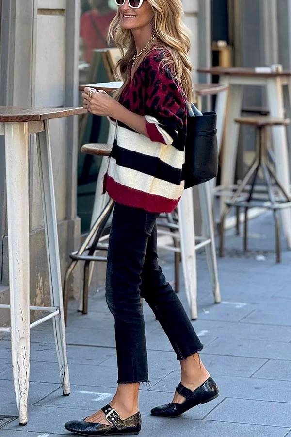 Stay Close Knit Leopard Color Block Button Up Relaxed Cardigan