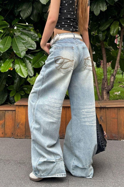 Light Blue High Waist Washed Wide Leg Jeans