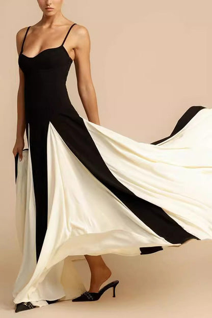 Chic Elegant Slim Colorblock Camisole Formal Dress