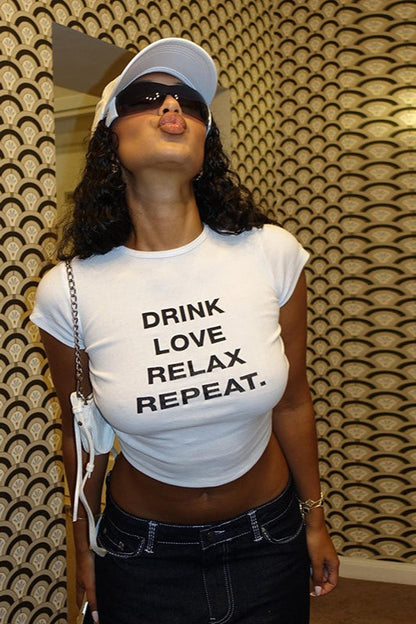 Cropped Letter Print Crewneck T-Shirt
