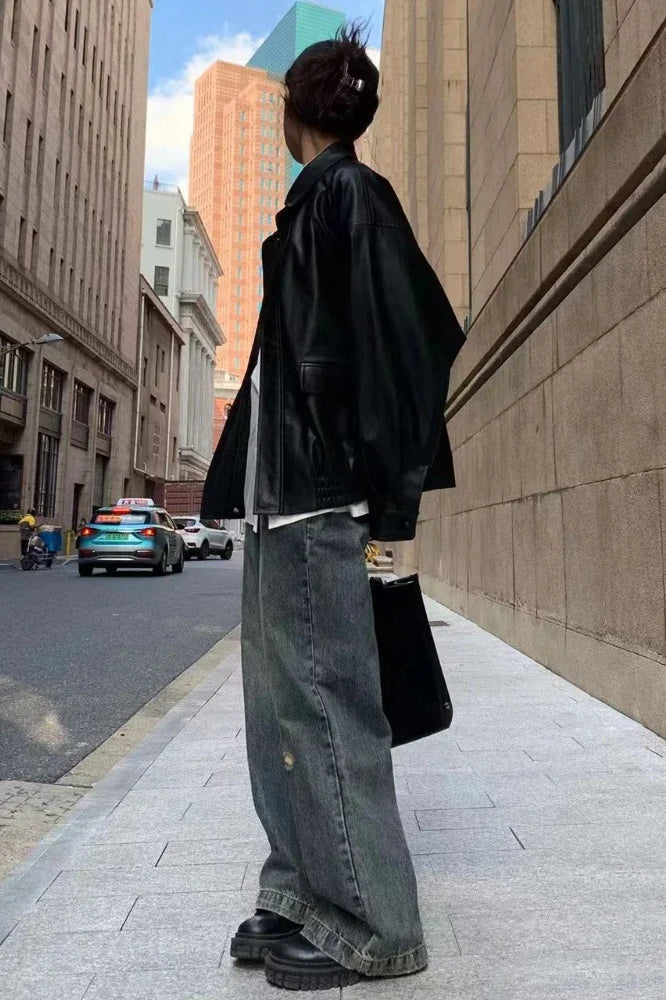 PU Leather Oversized Biker Jacket