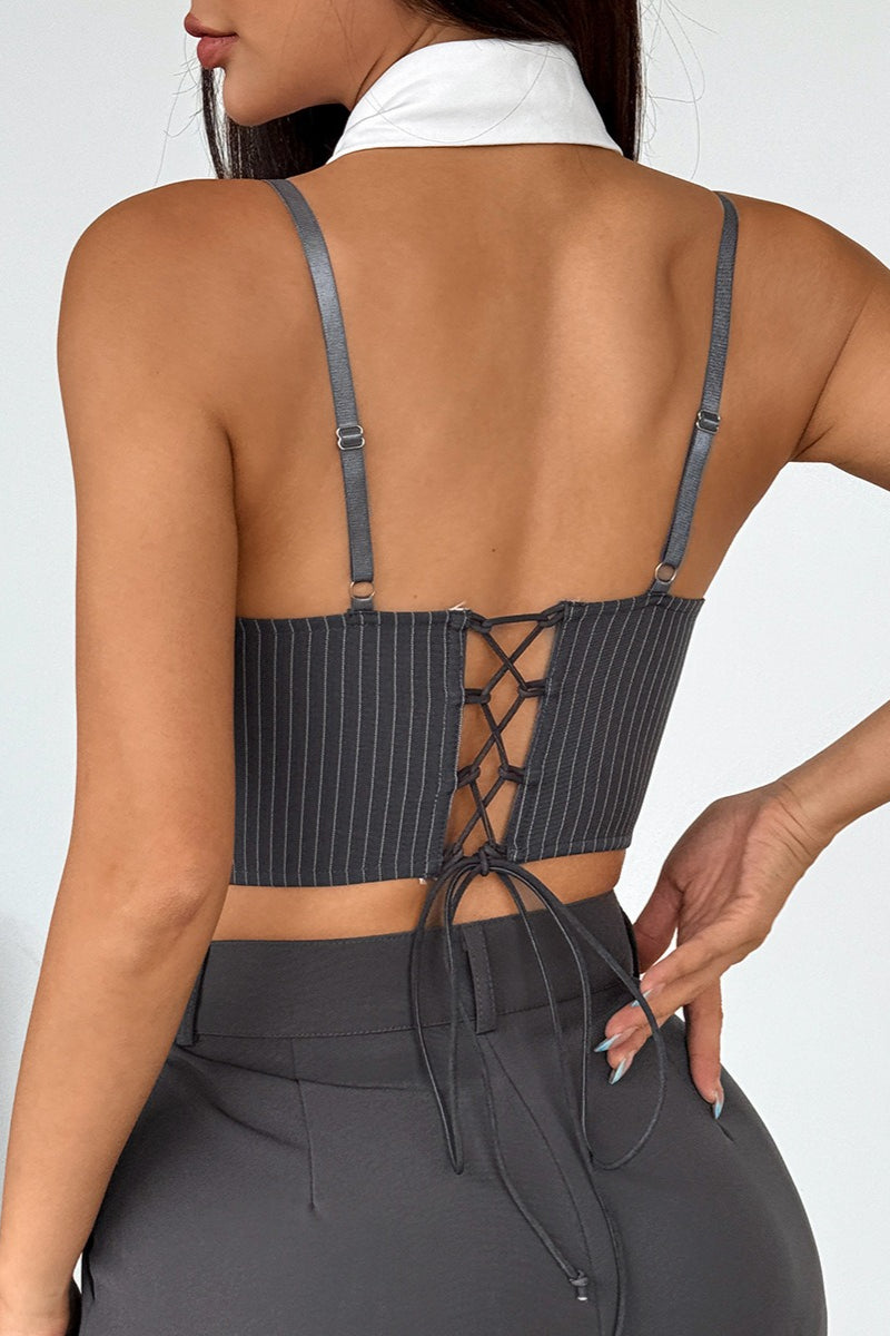 Sexy Contrast Corset Crop Top with Tie