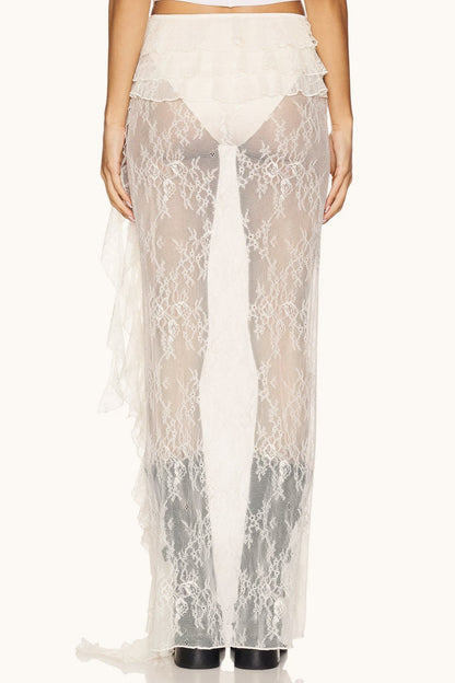 Ruffle Lace Sheer Bell Sleeve Boho Skirt Set