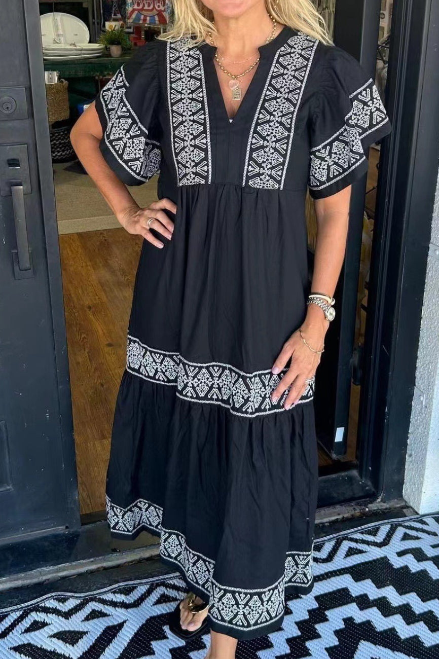 Printed Loose Fit Midi Boho Dress