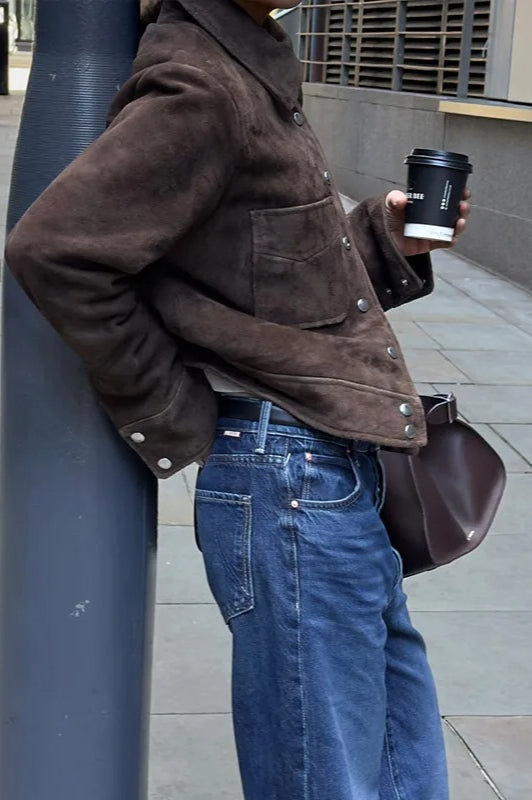 Brown Cropped Casual Jacket