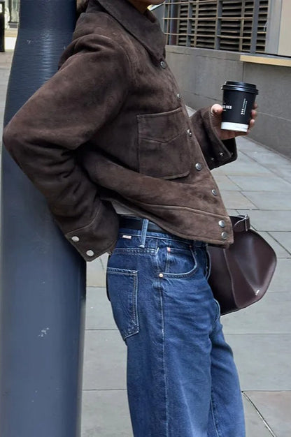 Brown Cropped Casual Jacket