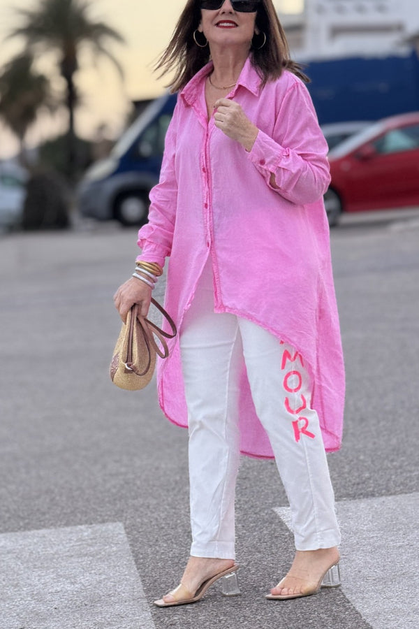 Pink Asymmetric Long Sleeve Shirt