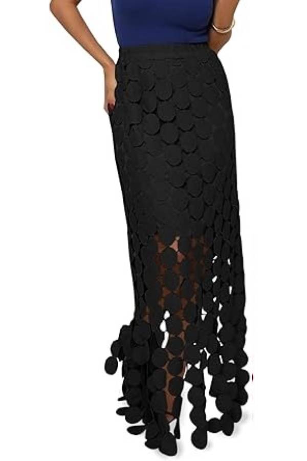 Circular panel cutout midi skirt