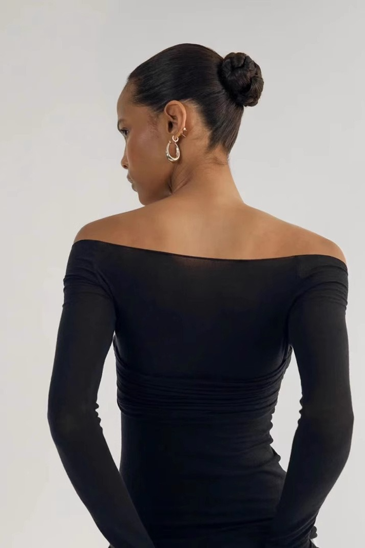 Sheer Ruched Faux Two-Piece Off Shoulder Crop Top