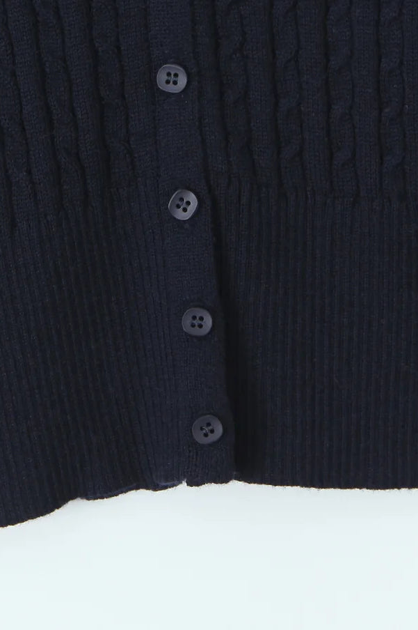 Short Lapel Cable Knit Cardigan