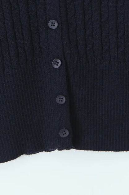 Short Lapel Cable Knit Cardigan