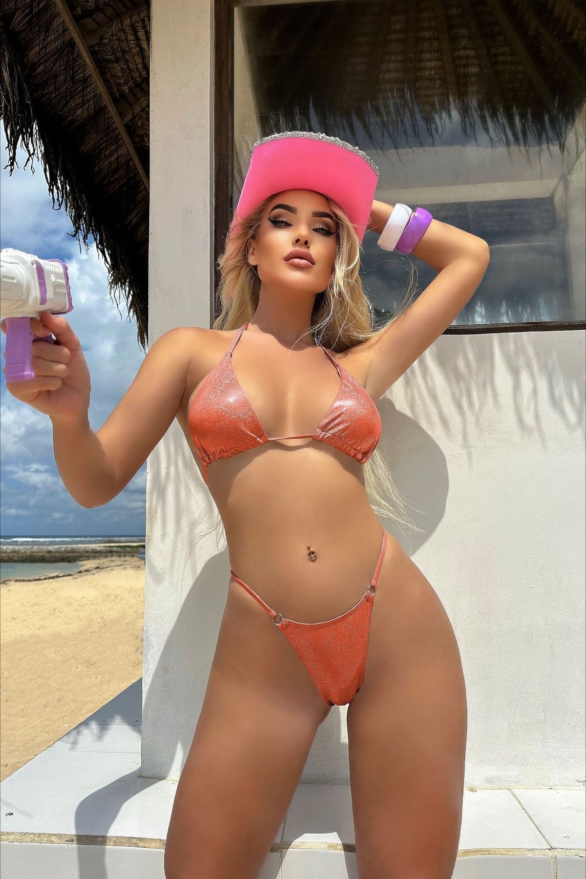 Sexy Shiny Halter Tanga Bikini Set