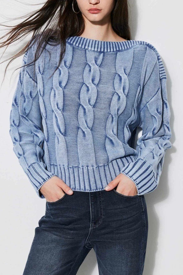 Vintage Cable Knit Off-Shoulder Sweater