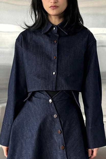 Worth Knowing Denim Button Up Long Sleeve Cropped Loose Jacket