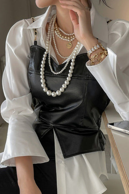 PU Leather Layering Vest Back Elastic Tank Top