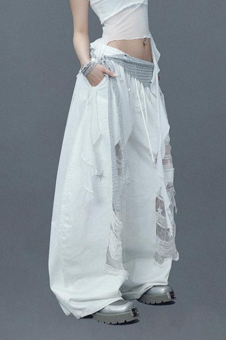Ripped Lace Patchwork Relaxed Jeans