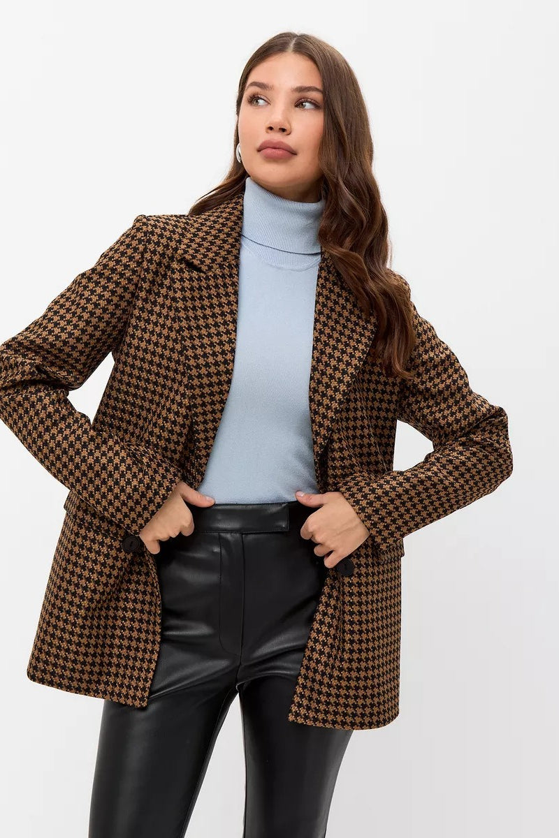Casual Tweed Houndstooth Blazer