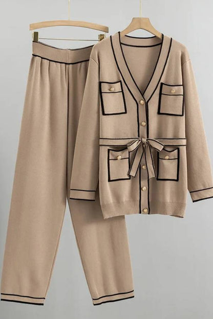 Elegant Color Contrast Two-piece Sweater Suit