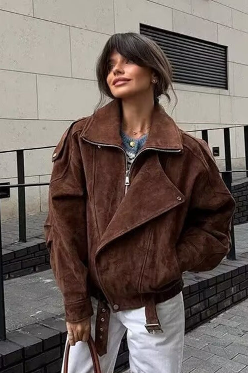 Oversized Suede Bomber Jacket