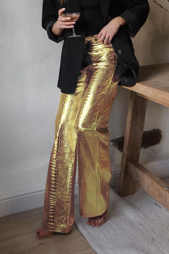 PU Leather Scale High Waist Long Pants
