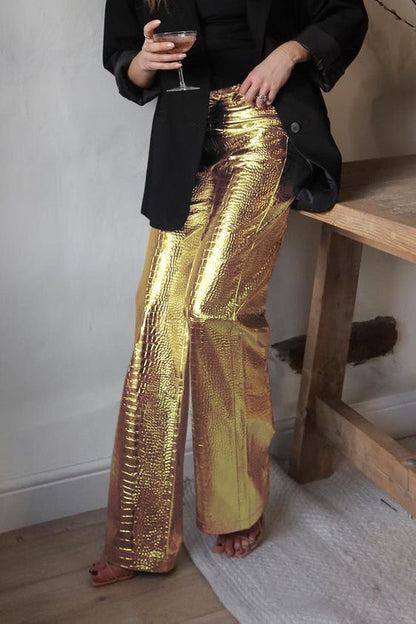 PU Leather Scale High Waist Long Pants
