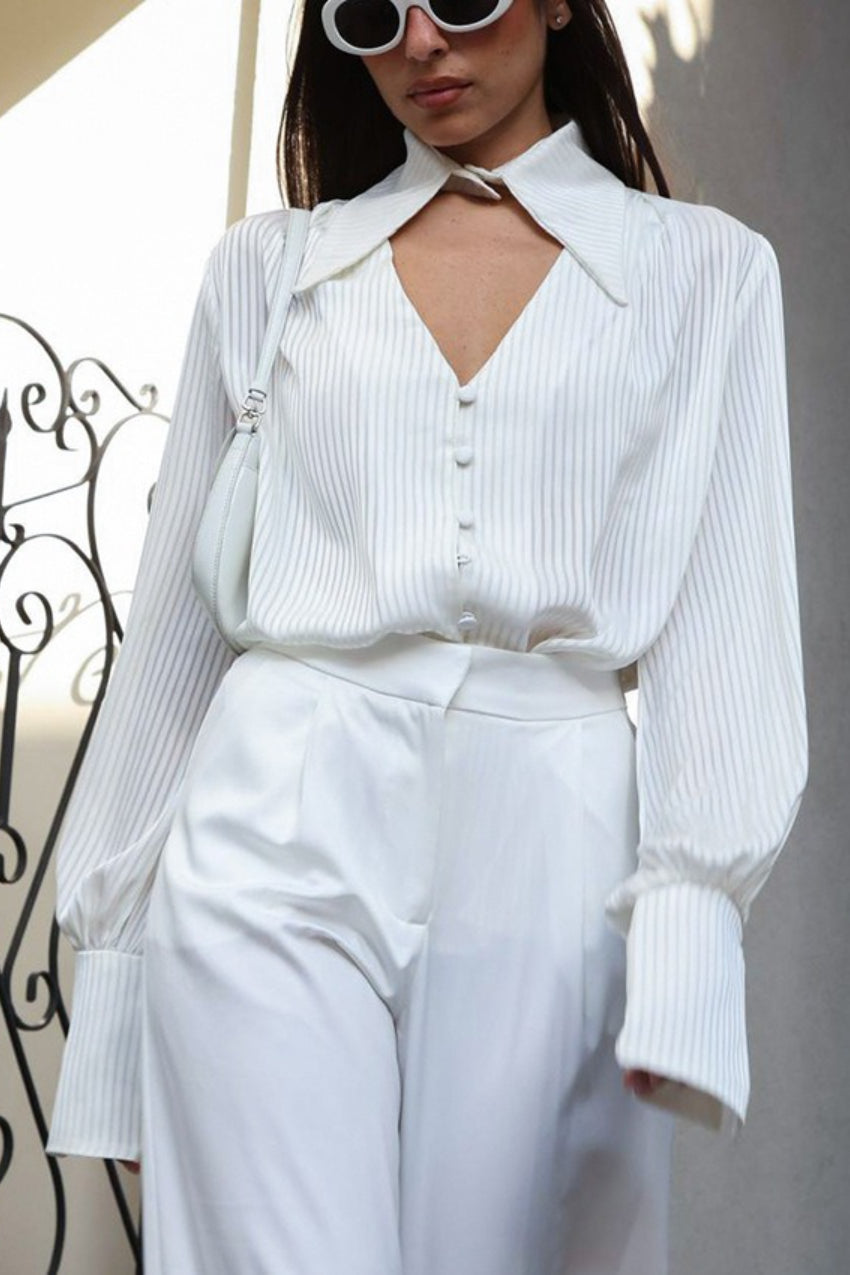 Loose Fit Long Sleeve Casual Detachable Collar Blouse