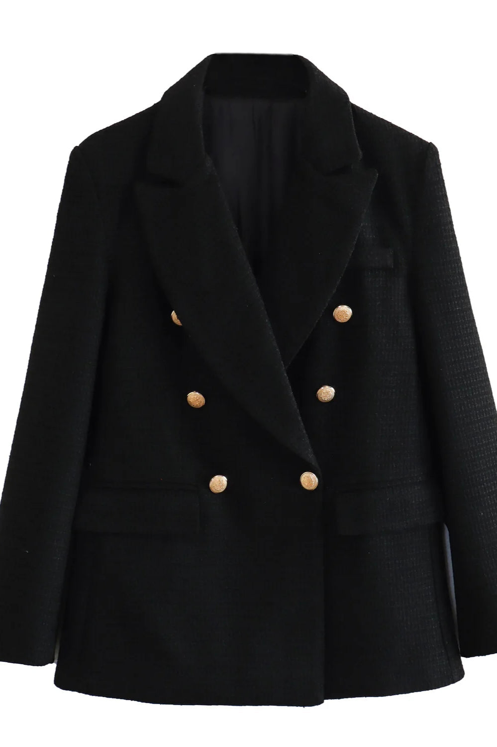 Textured Double-Breasted Mid-Length Blazer