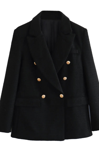 Textured Double-Breasted Mid-Length Blazer