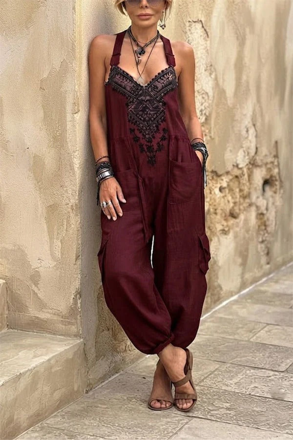 Aria Boho Chic Embroidered Jumpsuit