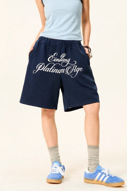 Letter Print Loose Fit Casual Shorts