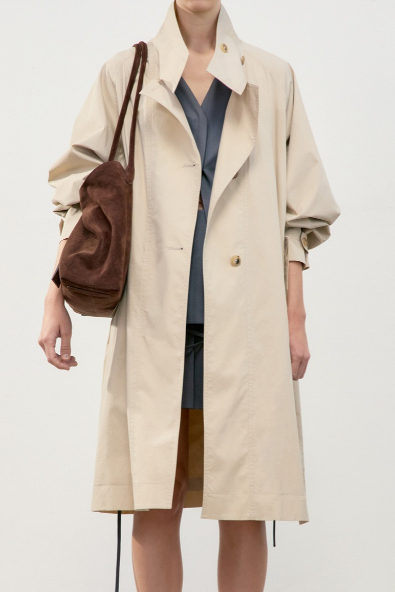 Solid Stand Collar Single Breasted Long Loose Overcoat
