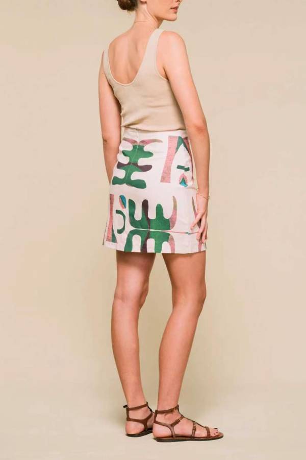Printed Pocket White Shirt + Abstract Print High-Waisted Skirt Set