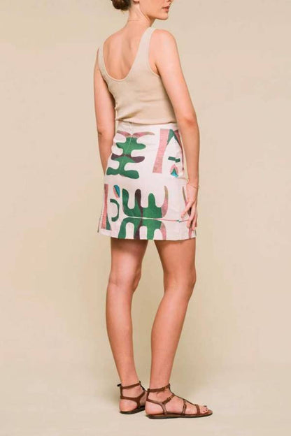 Printed Pocket White Shirt + Abstract Print High-Waisted Skirt Set