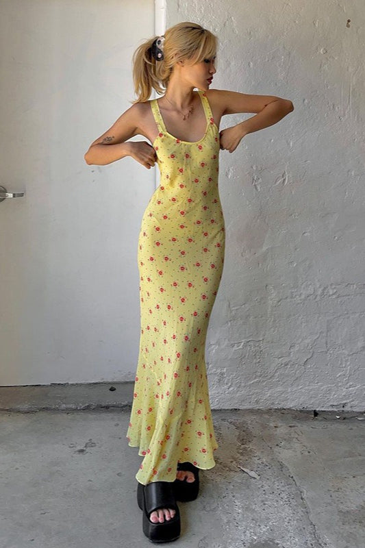 Cotton Strap Casual Maxi Floral Dress