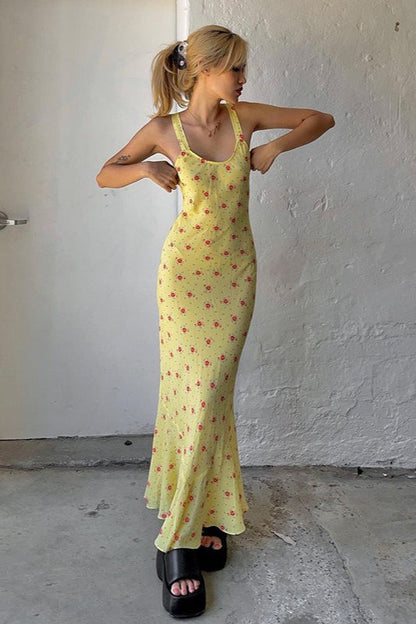 Cotton Strap Casual Maxi Floral Dress