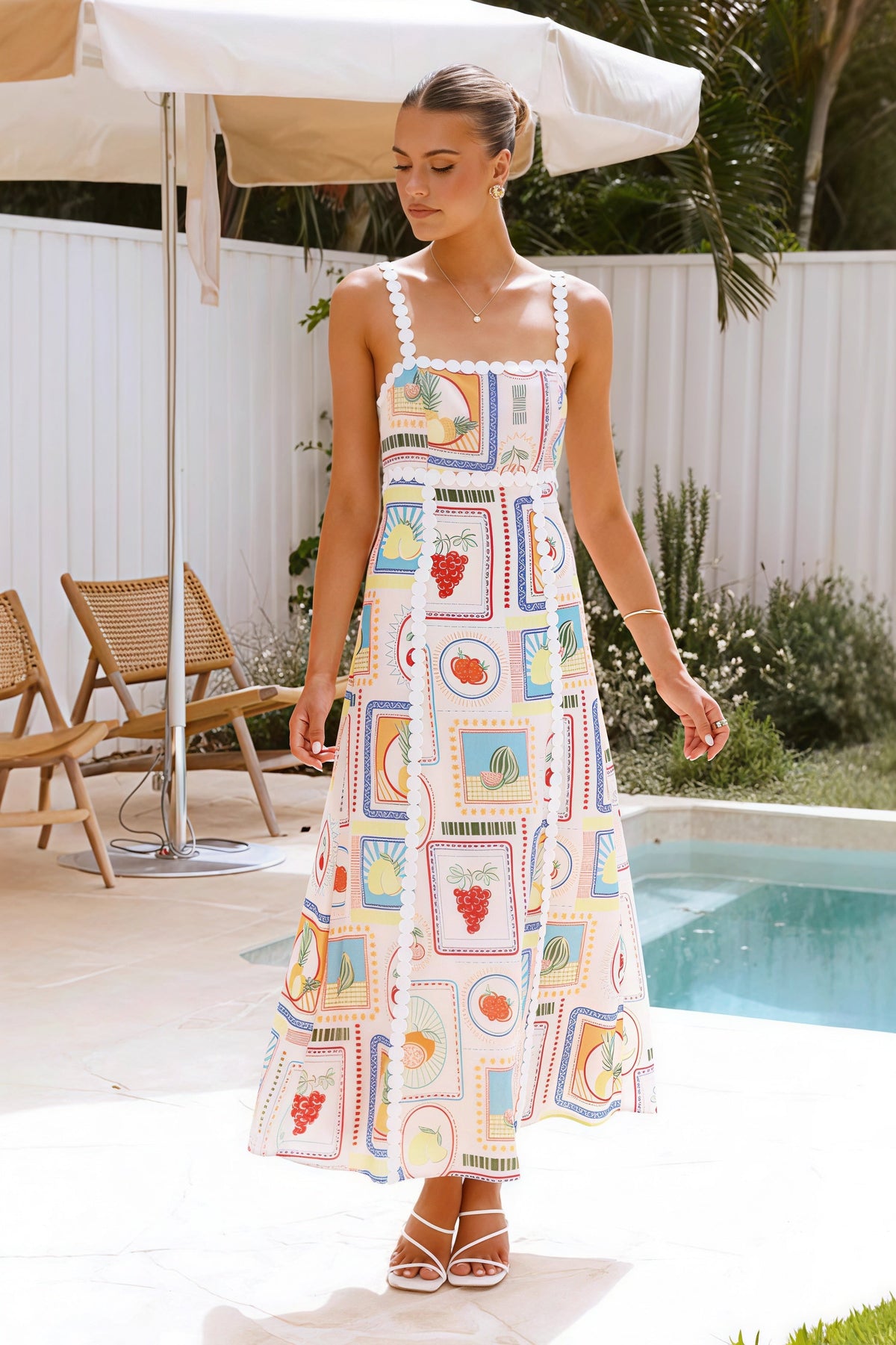 Linen Lace Trim Strappy Cutout Boho Dress