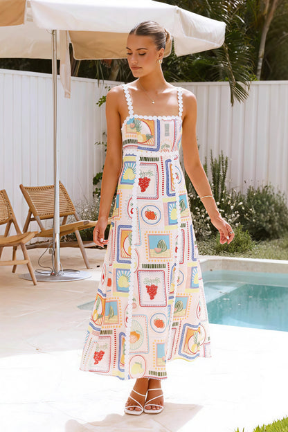 Linen Lace Trim Strappy Cutout Boho Dress