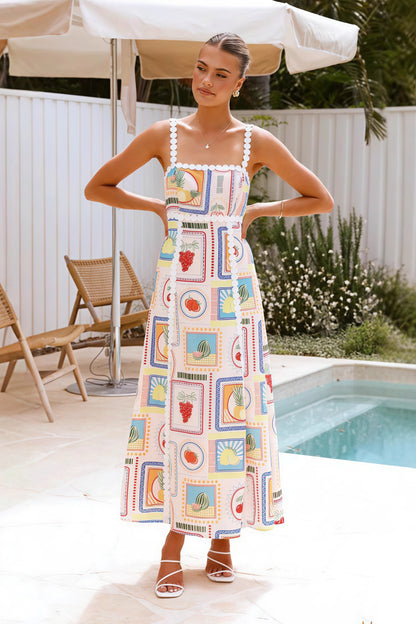 Linen Lace Trim Strappy Cutout Boho Dress