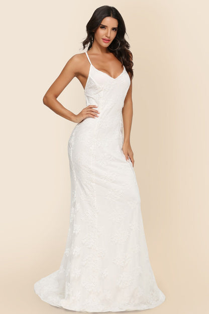 Long Sleeveless Cathedral Train Formal Dress