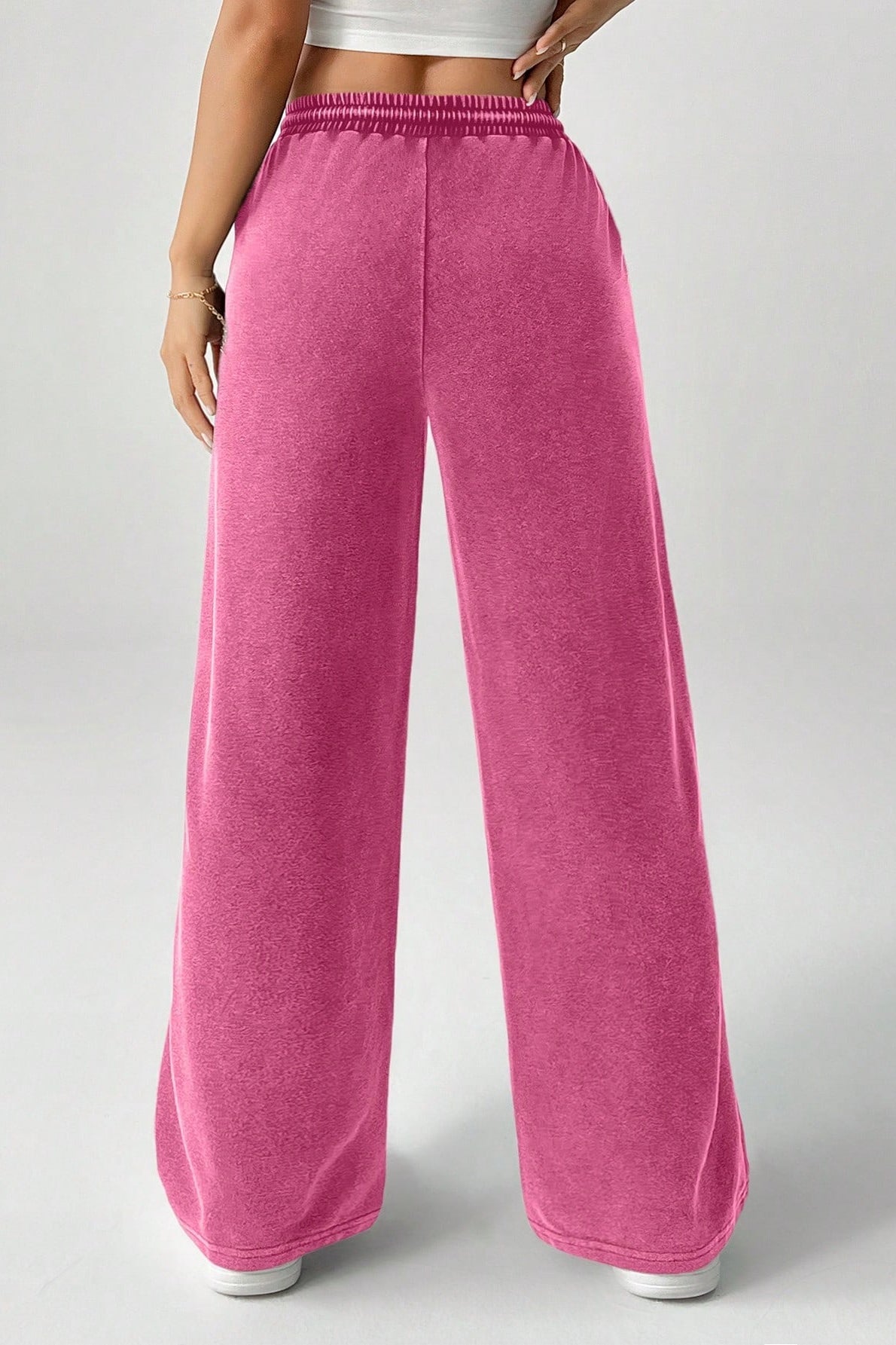 Solid Color Drawstring Waist Wide Leg Sweat Pants