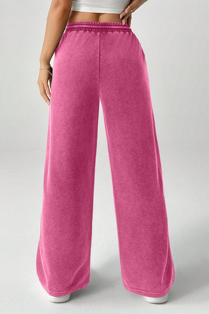 Solid Color Drawstring Waist Wide Leg Sweat Pants