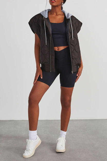 Fall and Forever Zipper Pocket Hooded Quilted Cotton Vest