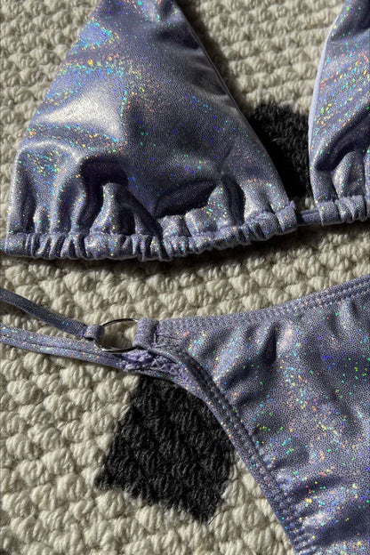 Sexy Shiny Halter Tanga Bikini Set