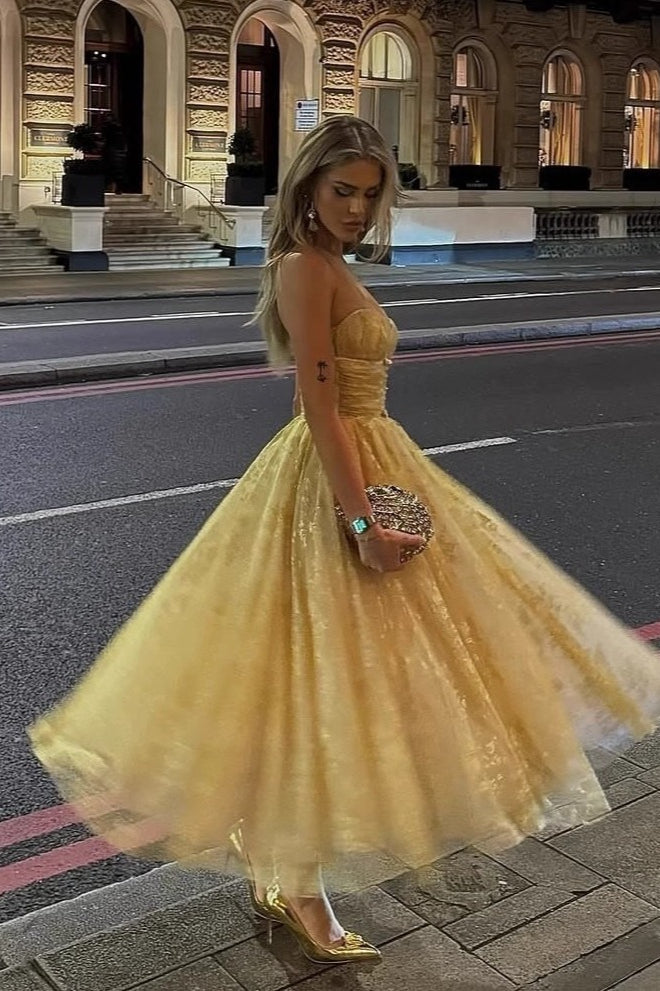 Metallic Lace Corset Tulle Prom Dress