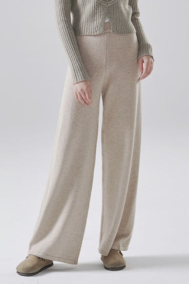 Solid Wool Straight Leg Knit Pants