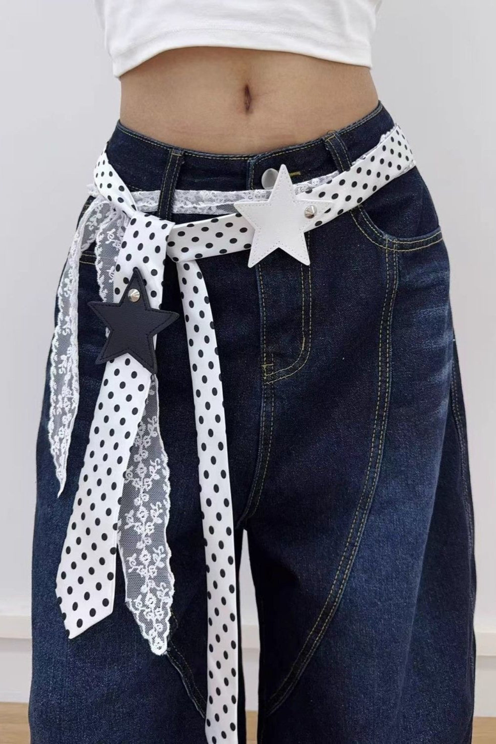 Retro Polka Dot Scarf Lace Two Piece Belt Set
