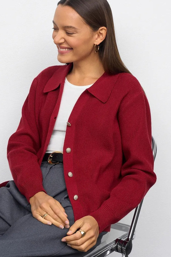 Single Button V-Neck Knit Sweater