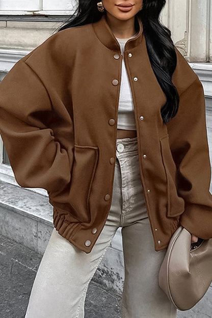 Mocha Brown Wool Blend Stand Collar Coat