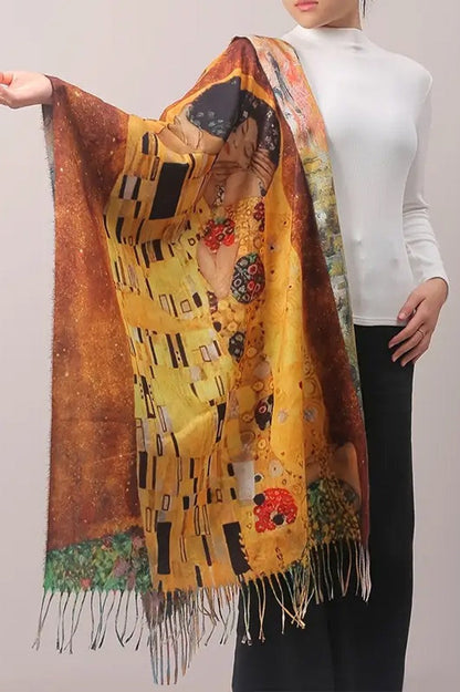 Vintage Van Gogh Print Fringe Wrap Scarf