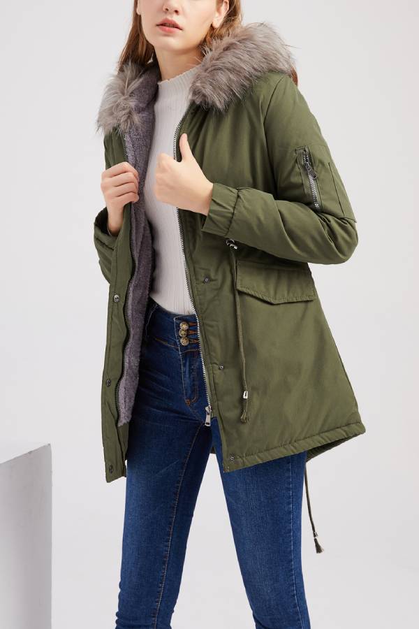 Hooded winter warm fleece coat with cotton padded jacket